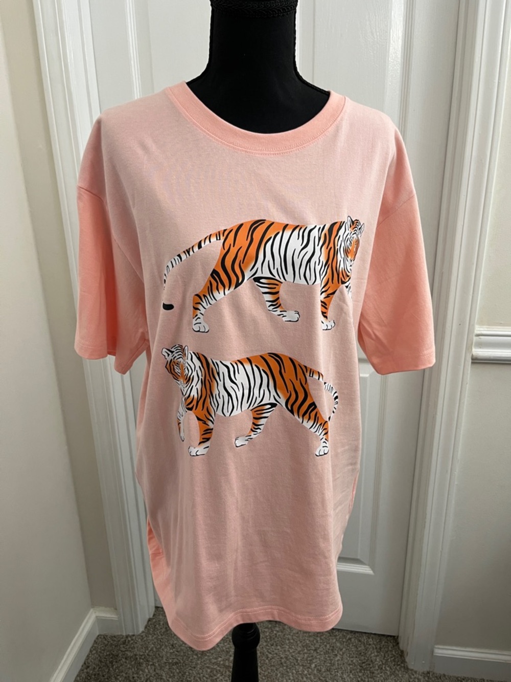 Amazon Pink Short Sleeve Tee with Orange Tiger Print